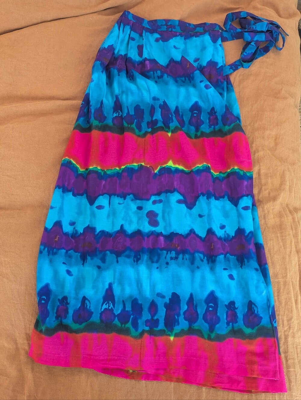 Vintage 1960s/70s Psychedelic Tie Dye Pleated Wrap Skirt Lord & Taylor